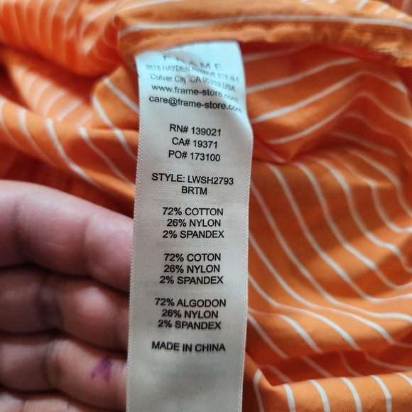 Frame The Oversized Shirt In Tangerine Orange Pinstripe Size Medium - Picture 6 of 8
